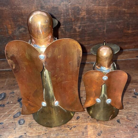 Vtg brass & copper angel candle holder Christmas decorations - Picture 4 of 7